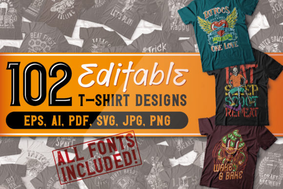 102 Editable T-shirts BUNDLE: Graphics & Illustrations