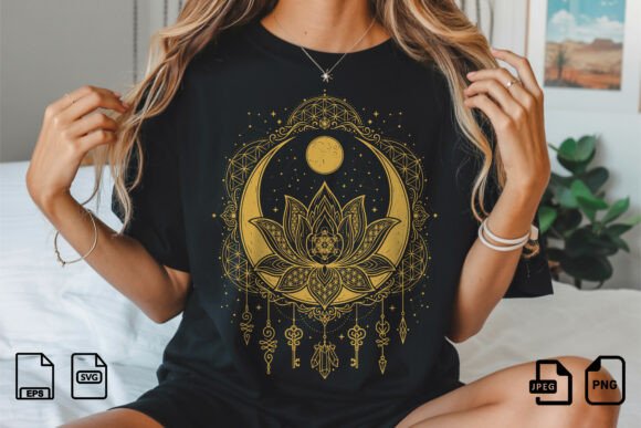 Golden Celestial Lotus SVG for Graphics and T-Shirt Designs